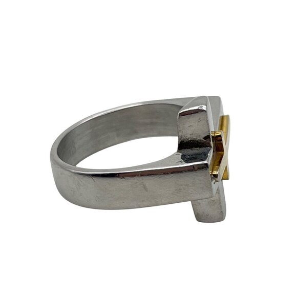Unisex Stainless Steel Cross Ring Gold-Tone Accent Sz 10 Horizontal - Picture 7 of 8